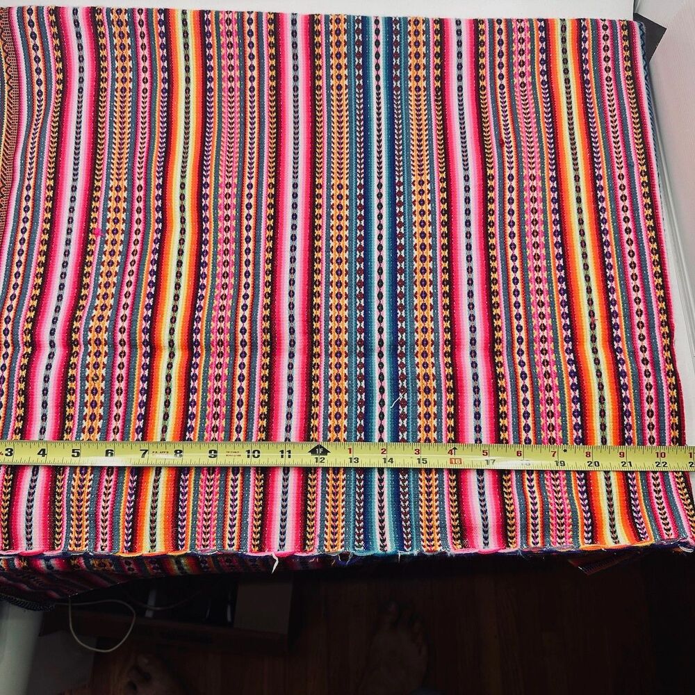 Vibrant Handwoven Striped Textile Fabric Panel Peruvian Andean Style 42x44in